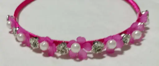  Pearl Blossom Crystal Headband – Hot Pink Edition