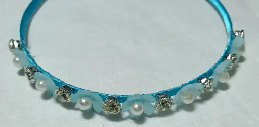 Aqua Bloom Pearl Headband – Crystal Frost Edition