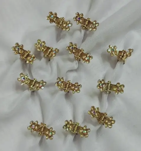  Golden Floral Stone Hair Clips(pack of 6)