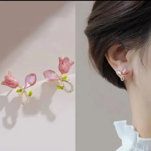 Pink Rose Pearl Earrings